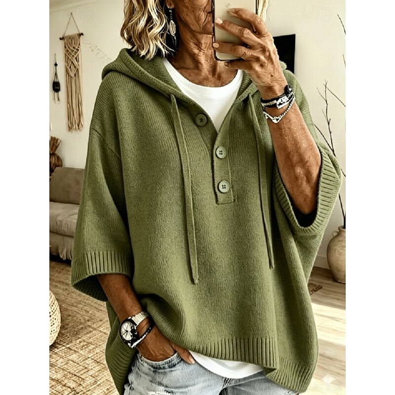 Women's Relaxed-Fit Hooded Jumper - Ribbed Cuff Knit Pullover